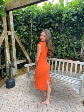 Zara Sleeveless Orange Midi Dress with Back Slit